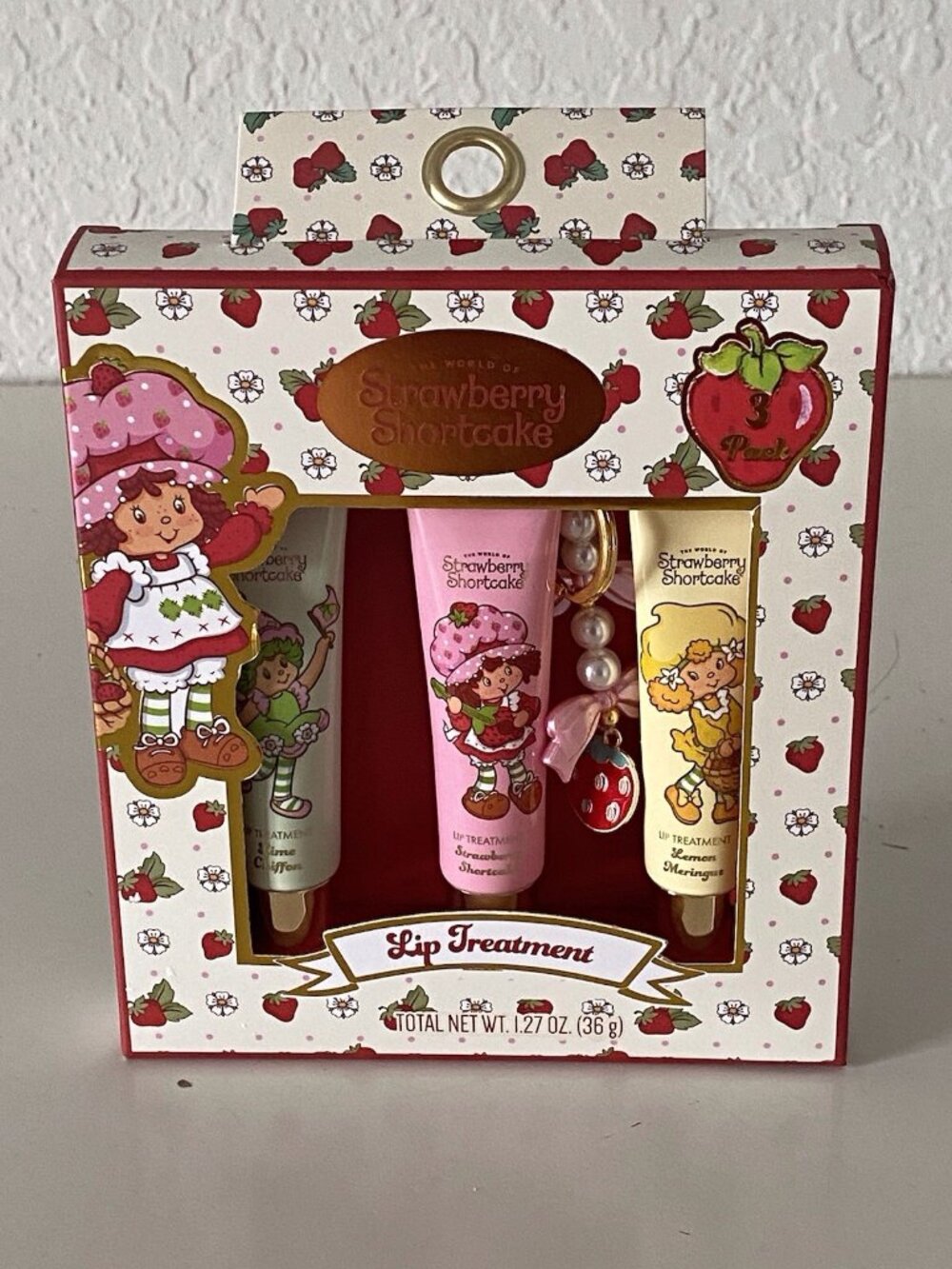 Set Of 3 Strawberry Shortcake Lip Treatment Lime Chiffon Lemon Meringue W/Charm